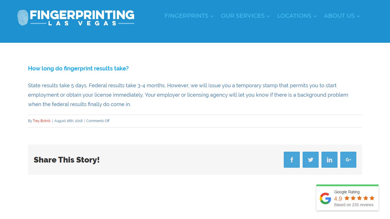 How long do fingerprint results take? - Fingerprinting of Las Vegas